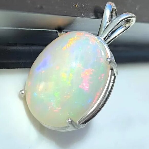 Huge Precious Color Play Opal in Sterling Silver Pendant - Picture 3 of 16